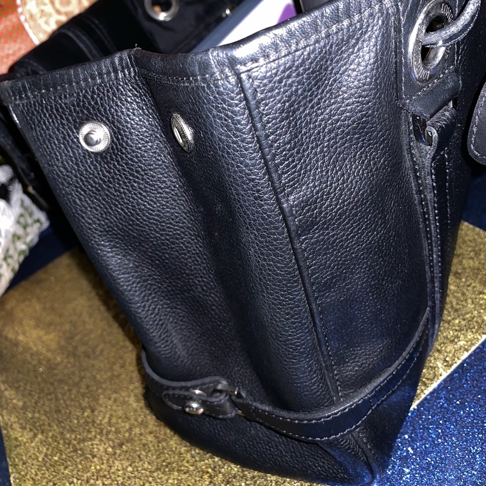 LONGCHAMP MADE in FRANCE BLACK SILVER LEATHER SATCHEL Bag LUX RARE VNTG $ FIXED - Picture 6 of 8